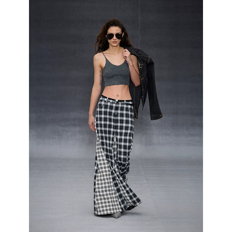 Wcoumq | Retro Irregular Plaid Polar Umbrella Skirt – Stylish Women’s Unique A-Line Skirt