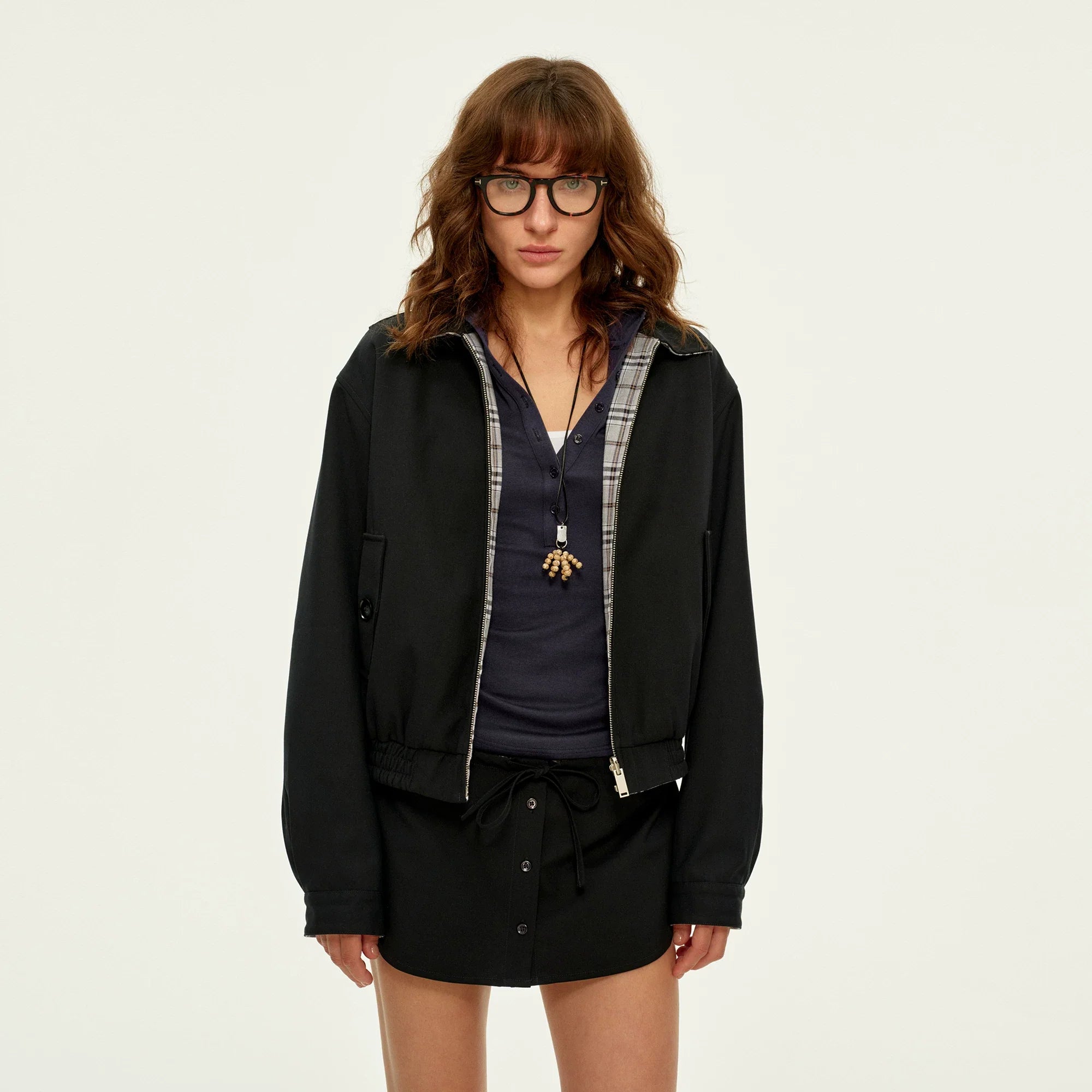 Wcoumq | Reversible Blended Wide Dropped Shoulder Work Jacket – Women’s Short Layered Coat for Versatile Styling