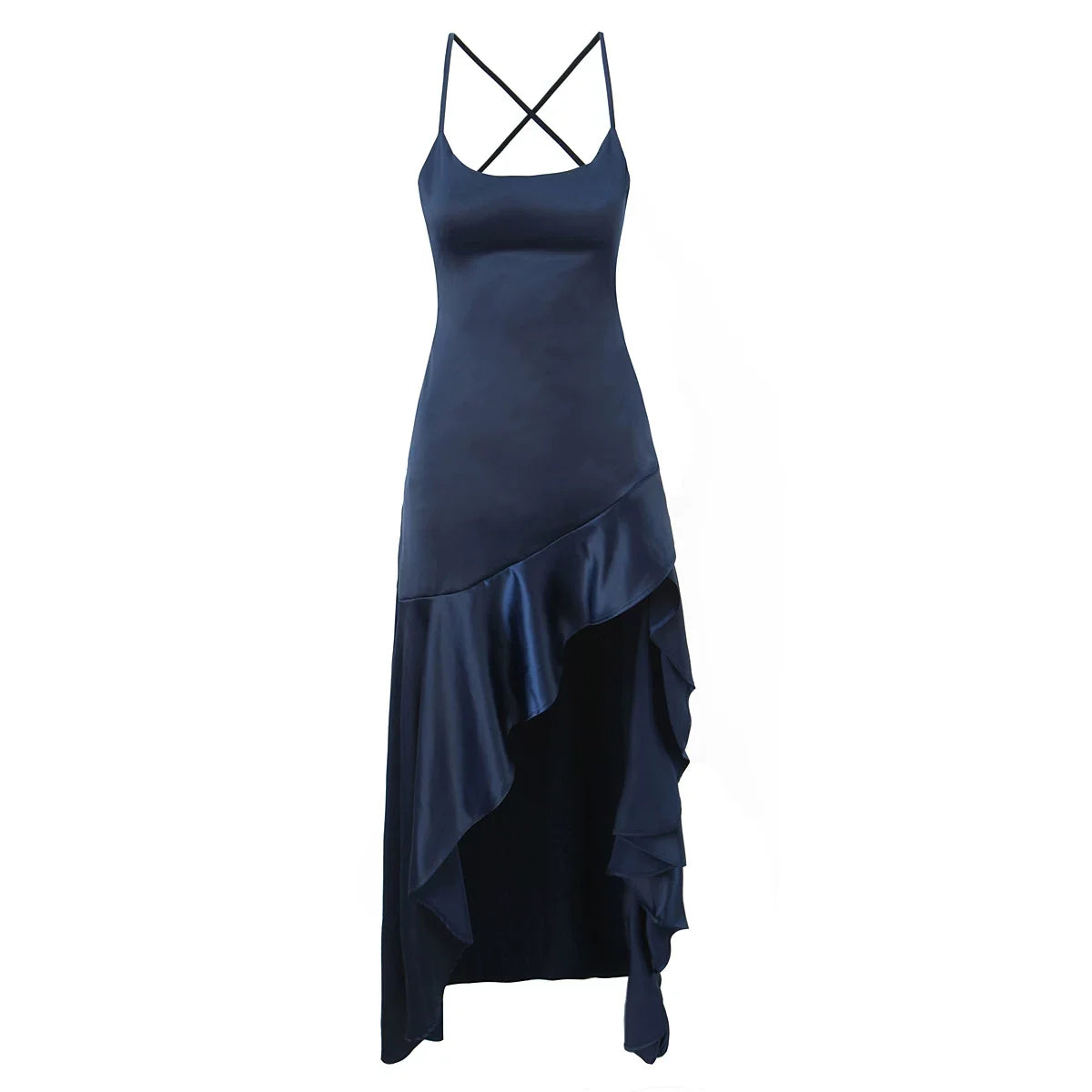 Wcoumq | Ruffled Slit Backless Maxi Dress with Waist-Enhancing Design