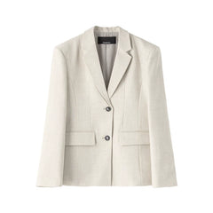 Wcoumq | Retro Lapel Collar Single-Breasted Wide-Shoulder Waisted Suit for Women – Classic Tailored Outerwear