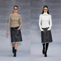Wcoumq | Retro Contrast Low-Waist Straight Leather Skirt – Chic Women’s Stylish Faux Leather Skirt