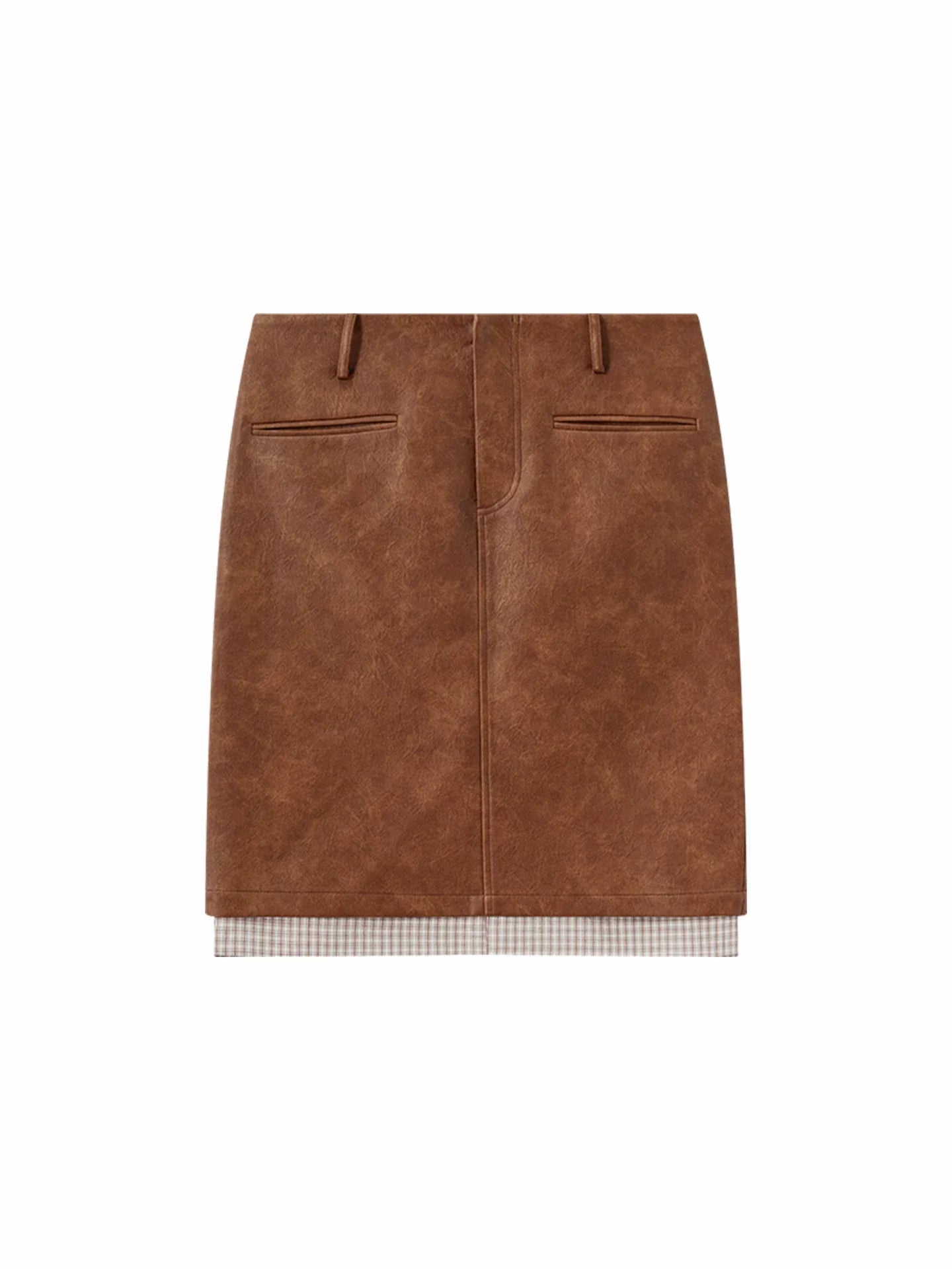 Wcoumq | Retro Contrast Low-Waist Straight Leather Skirt – Chic Women’s Stylish Faux Leather Skirt