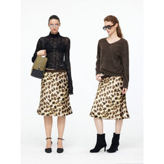Wcoumq | Elastic Waist Leopard Print Velvet A-Line Fishtail Skirt – Sexy High-Waisted Large Hem Skirt for Women