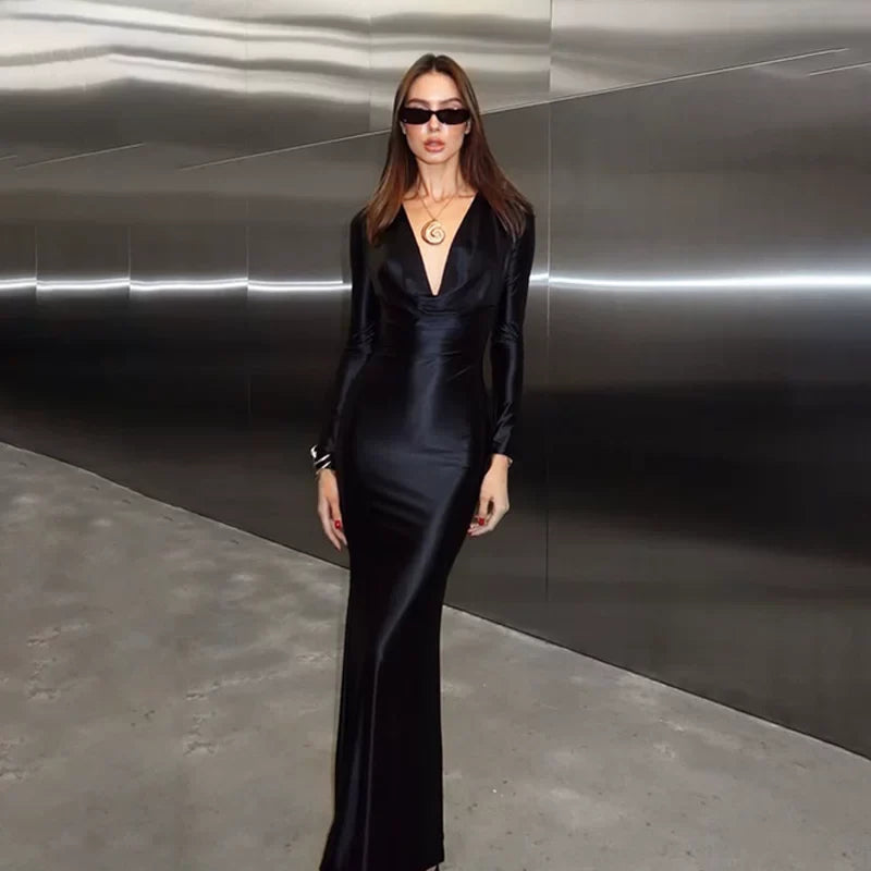 Wcoumq | Long-Sleeve Slim Fit Dress with Swing Collar for Autumn 2025