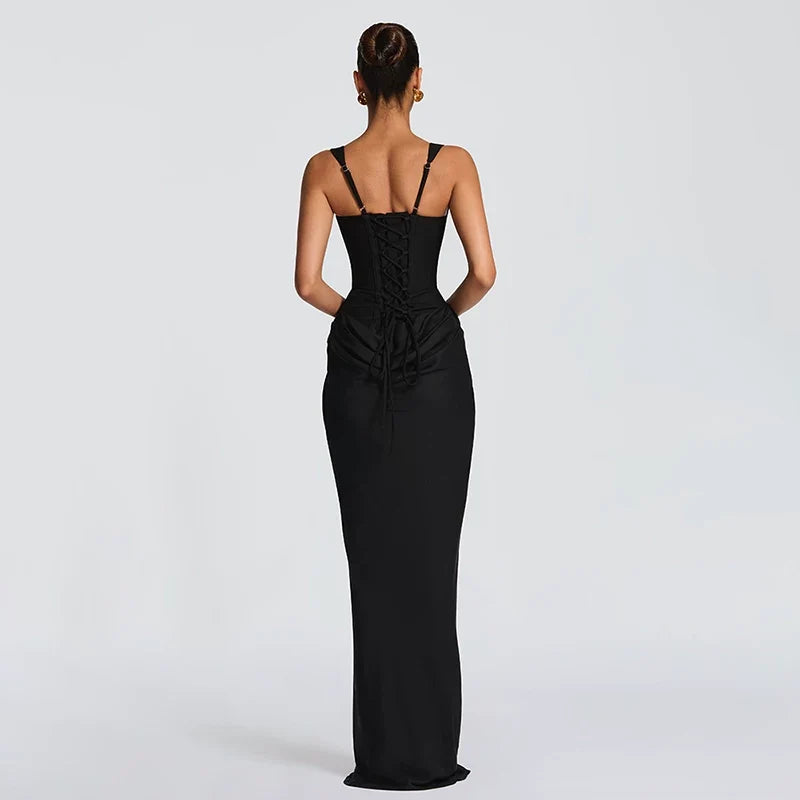 Wcoumq | Fishbone Bust Slim-Fit Maxi Dress with Elegant Long Skirt