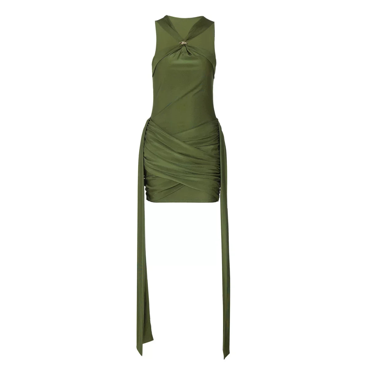 Wcoumq | Halter Neck Tube Top Mini Dress with Pleated Ribbon Waist Design