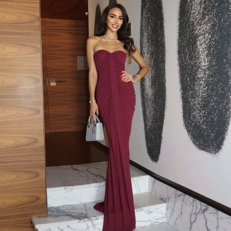 Wcoumq | Tube Top Sleeveless Pleated Dress with Slim Hip-Hugging Fit