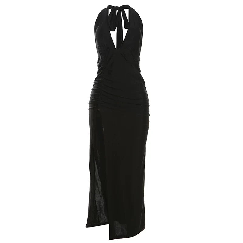 Wcoumq | Deep V Cut-Out Slim Dress with Modern European and American Style