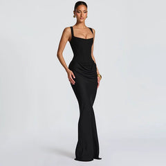 Wcoumq | Fishbone Bust Slim-Fit Maxi Dress with Elegant Long Skirt