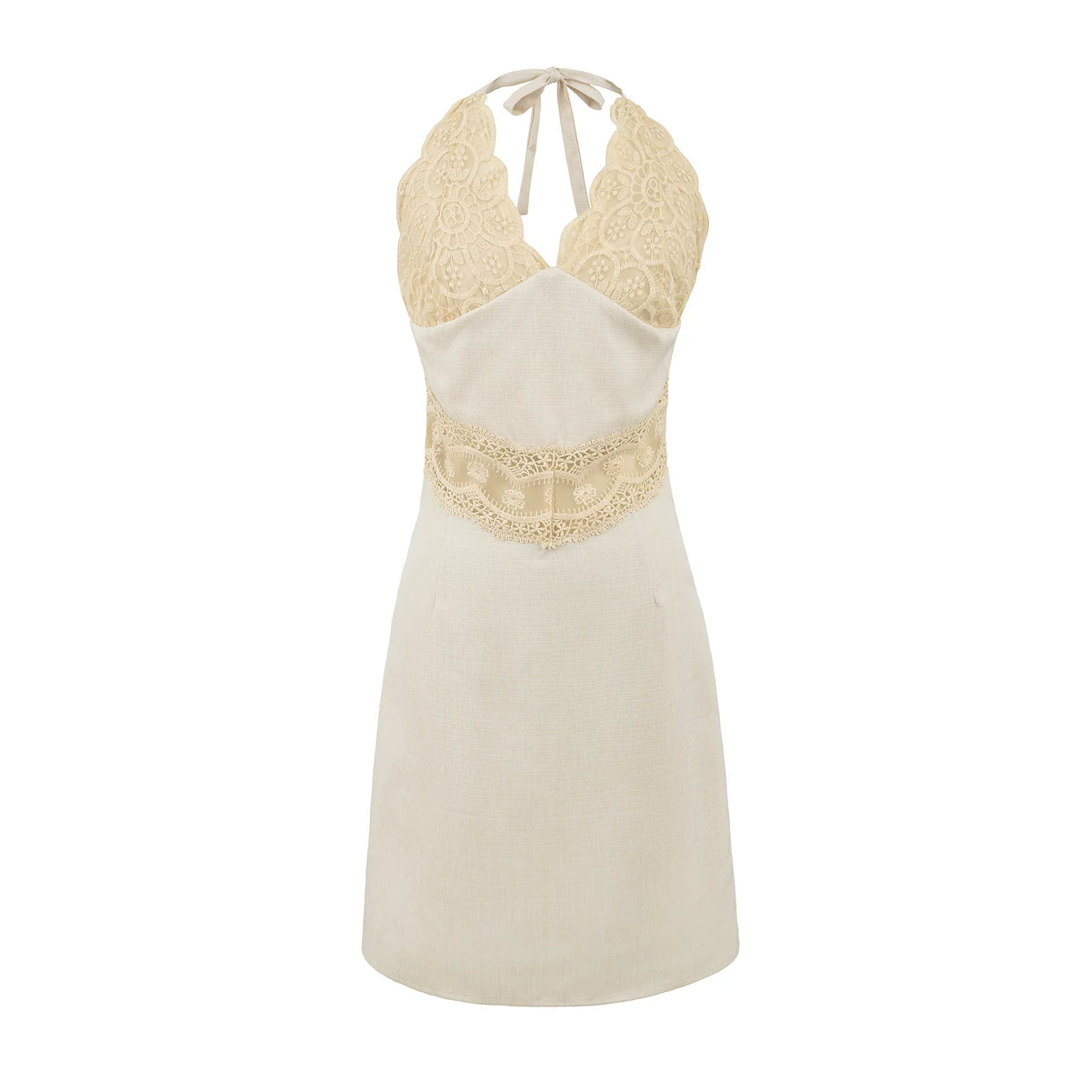 Wcoumq | Deep V Halter Neck Lace Splicing Maxi Dress with Slim Waist