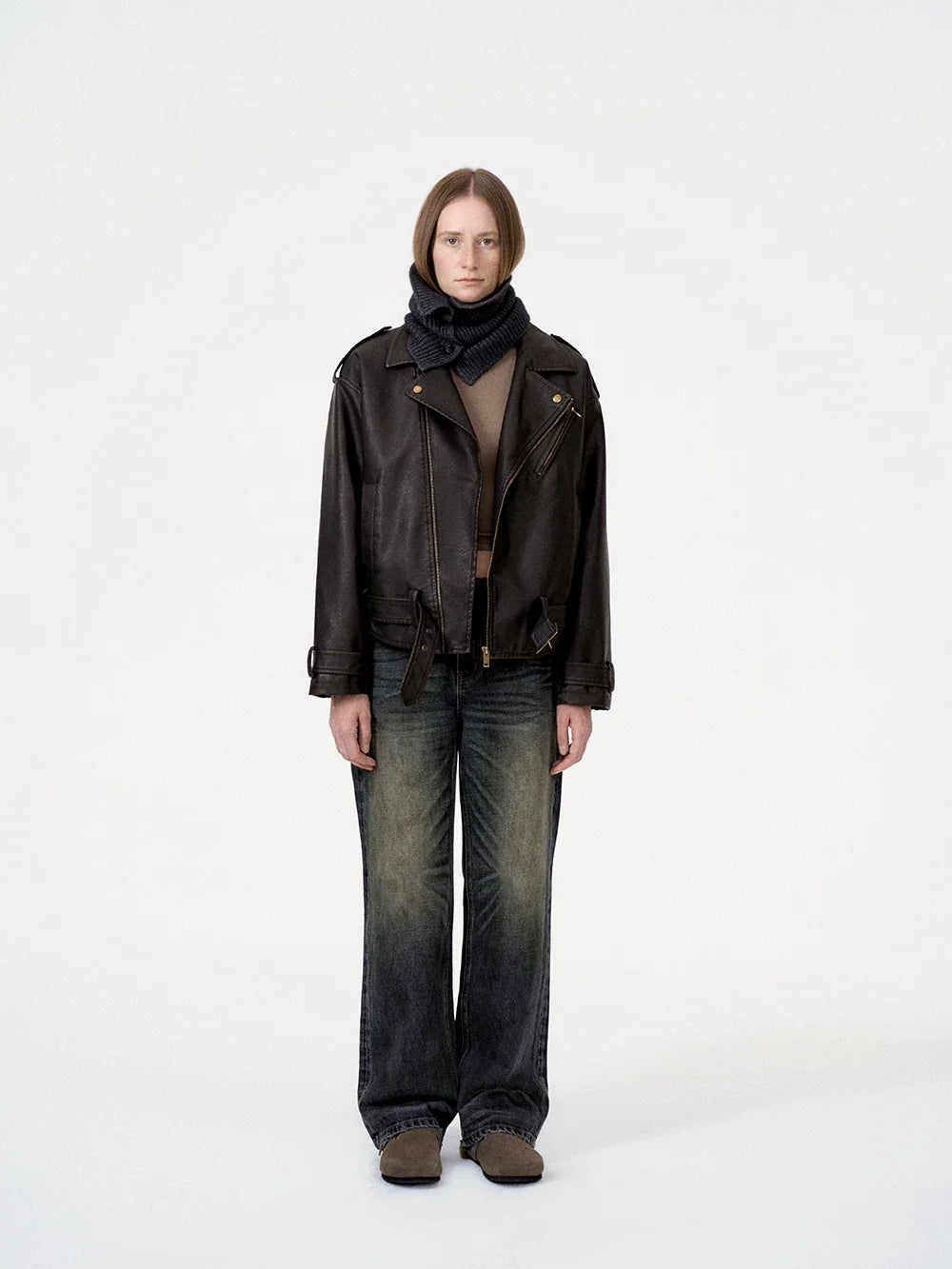 Wcoumq | Quilted Short Motorcycle Jacket – Women’s Wash Leather Biker Jacket for Stylish Autumn & Winter