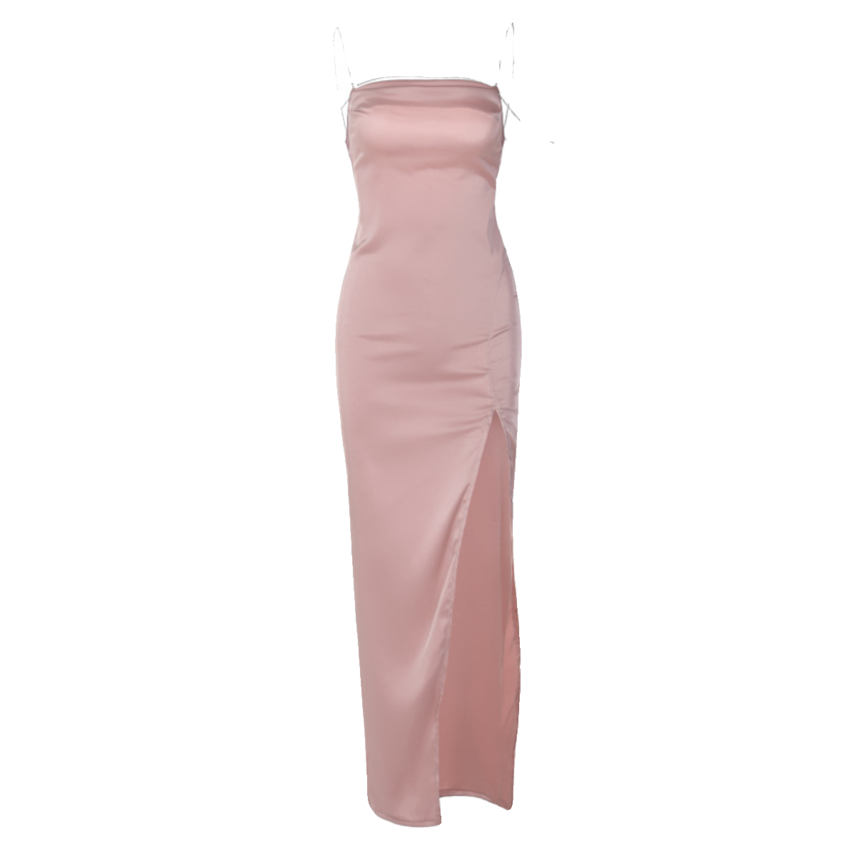Wcoumq | Satin Diamond Chain Suspender Maxi Dress with Backless and Side Slit Design