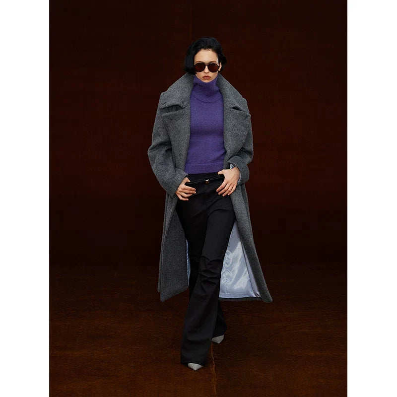 Wcoumq | Retro High Stand-Up Collar Lapel Shoulder H-Shaped Wool Coat for Women – Timeless Tailored Outerwear